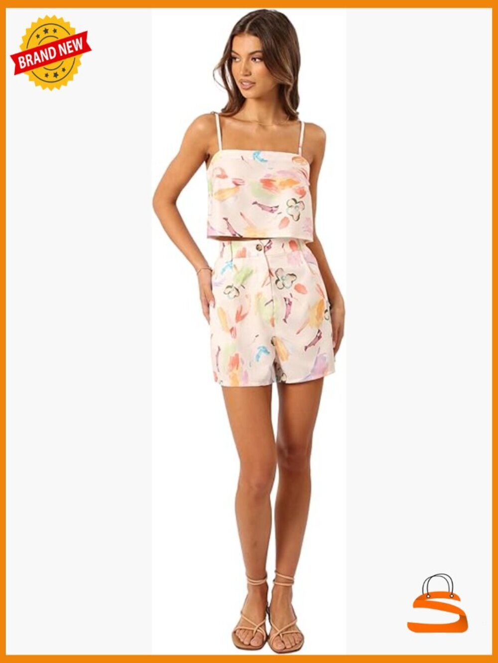 Cropped Tank Top with Abstract Print and Side Zip
